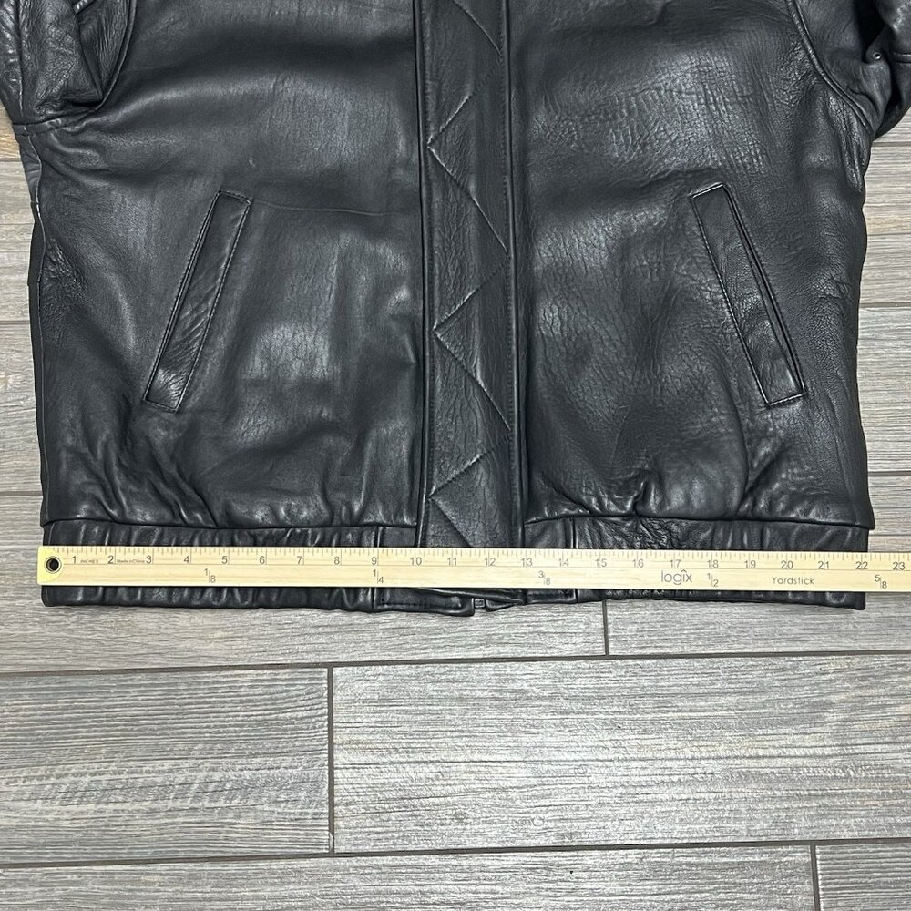VTG John Ashford Leather Bomber Jacket Large Black Genuine New Zealand Lambskin - Picture 13 of 16